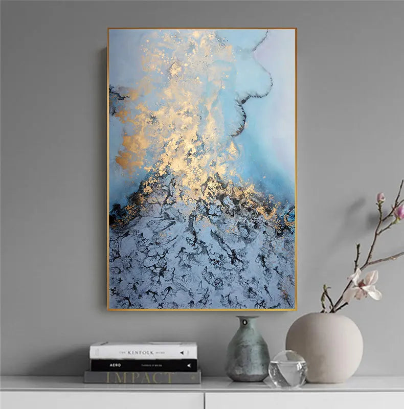 Abstract Flowing Golden Blue Canvas Painting Luxurious Posters Prints Art Wall Pictures for Living Room Decor Tableau Decoration