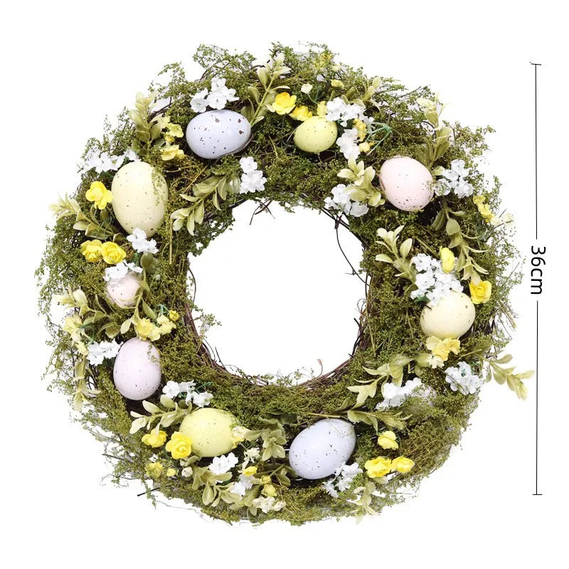 Nordic Easter Eggs Rattan Wreath Door Pendant Easter Decoration Fake Plants DIY Garland Ornaments Easter Party Decor for Home
