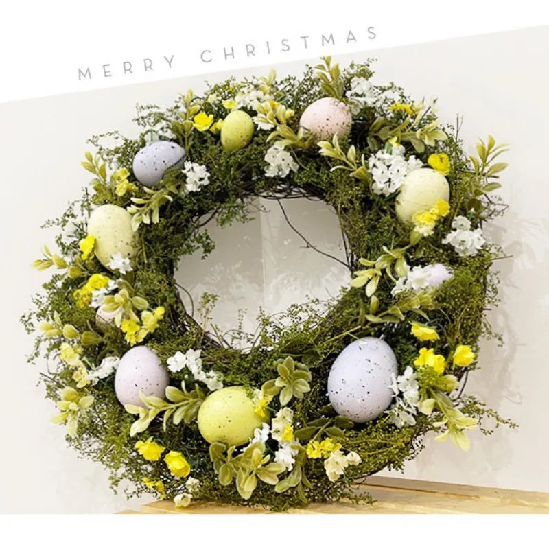 Nordic Easter Eggs Rattan Wreath Door Pendant Easter Decoration Fake Plants DIY Garland Ornaments Easter Party Decor for Home
