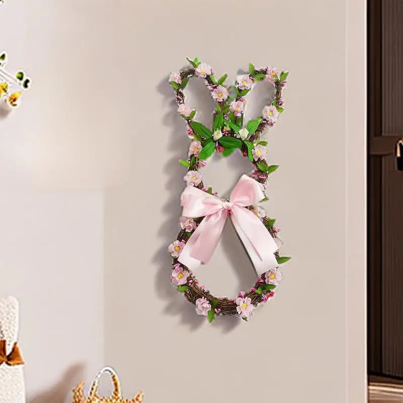 Rabbit Door Wreath 18Inch Easter Bunny Wreath With Bowknot Creative Floral Festive Easter Decor Easter Wreaths For Front Door