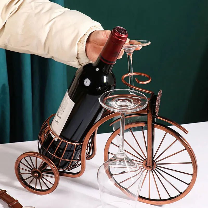 YOMDID Creative Carriage Bike Wine Rack Wine Glass Holder Retro Wine Bottle Display Rack Bar Dining Table Decor Wine Organizer