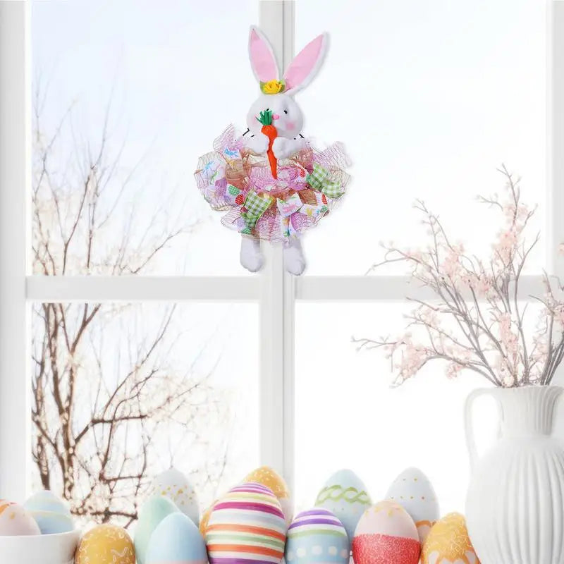 2024 Colorful Easter Rabbit Garlands New Easter Bunny Wreath for Front Door Cute Easter Door Hanger Home Decor Wedding Wreath