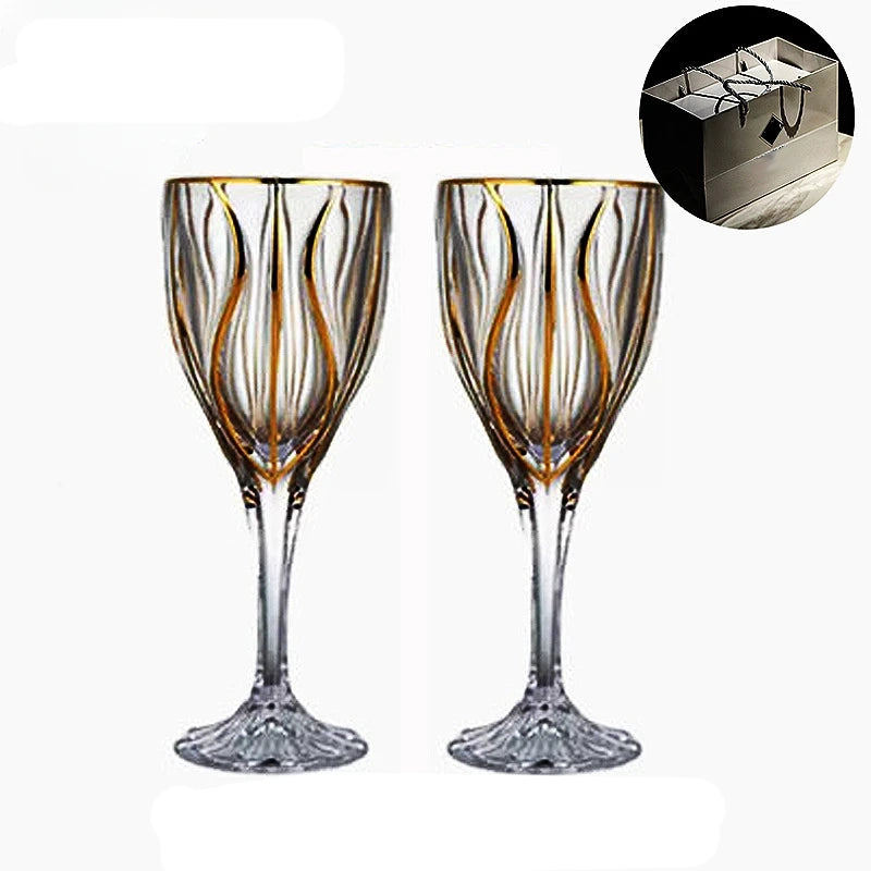 Crystal Glass Golden Red Wine Glass High Foot Wine Cup High-end Wine Set Gift Box Set Pair Cup