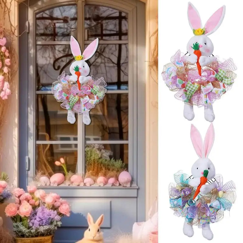 2024 Colorful Easter Rabbit Garlands New Easter Bunny Wreath for Front Door Cute Easter Door Hanger Home Decor Wedding Wreath