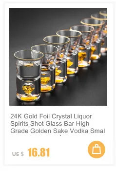 24K Gold Foil Crystal Liquor Spirits Shot Glass Bar High Grade Golden Sake Vodka Small Shots Wine Glasses Cup Vasos De Cristal