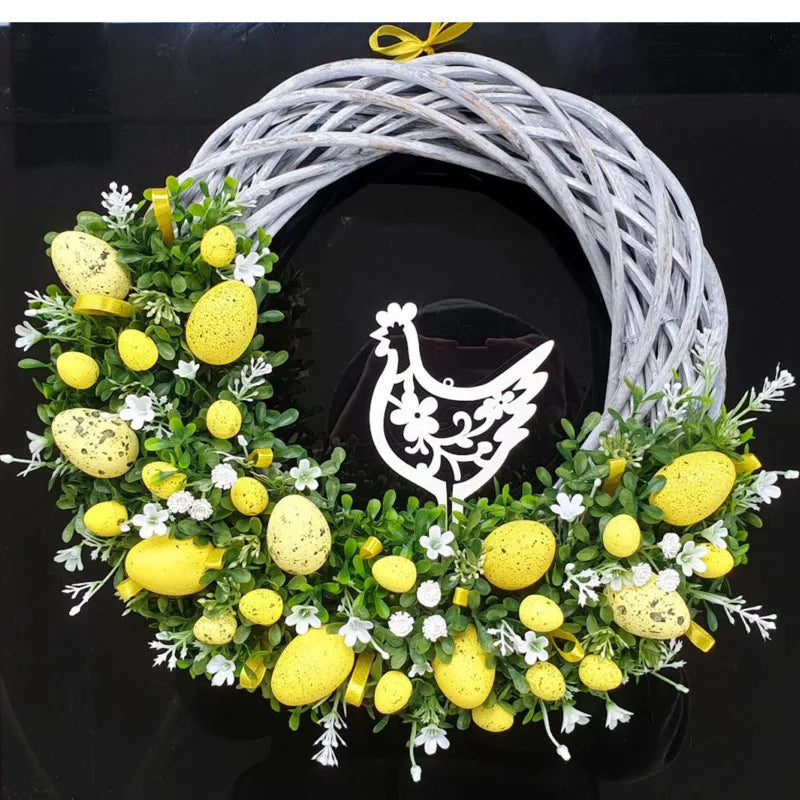 New Easter Rabbit Wreath Decoration Simulation Green Plant Front Door Easter Egg Wreath Hanging Wall Decoration