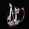 Beauty And Novelty Enamel Coffee Cup Mug Flower Tea Glass Cups for Hot and Cold Drinks Tea Cup Spoon Set Perfect Wedding Gift