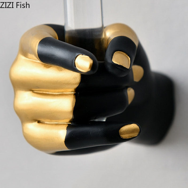 Clenched Fist Shaped Resin And Glass Wall Vase For Flower Arrangement In Your Living Room And Home Decoration
