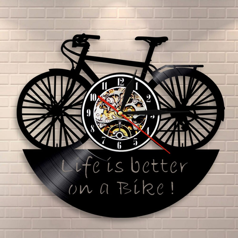 Motorcycle Rider's Motto Bikers Home Decor Art Life Is Better On a Bike Retro Vinyl Record Wall Clock Bicycle Cyclist Wall Clock