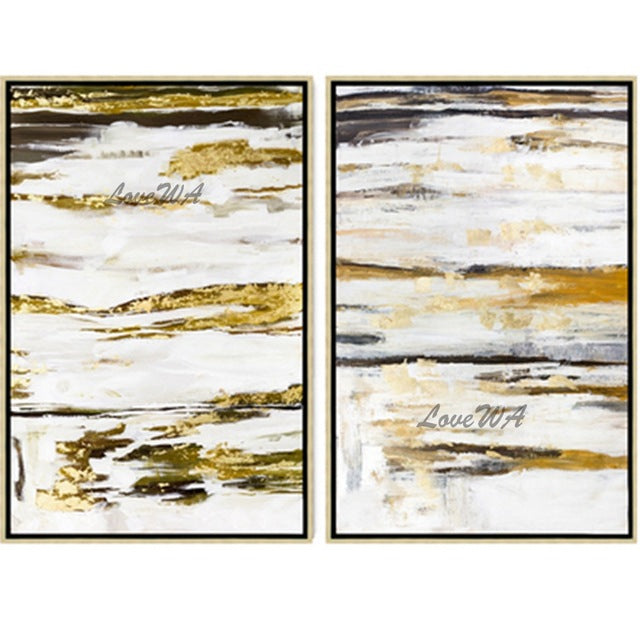 Large Size Group 2 Pcs Hand Painted Abstract Oil Painting On Canvas Wall Art For Living Room