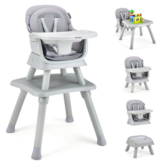 Convertible Baby High Chair With Removable Tray And 6-In-1 Adjustable Modes In Gray