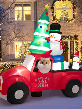 7.7 Feet Long Christmas Inflatable Santa Claus and Reindeer Riding Red Car with Gift Bag and 9 LED White Lights