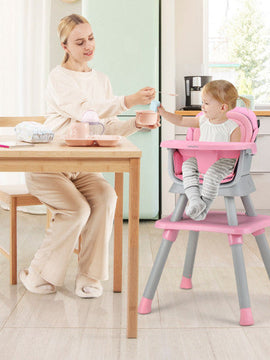 Convertible Baby High Chair With 6-In-1 Adjustable Modes And Removable Tray In Pink