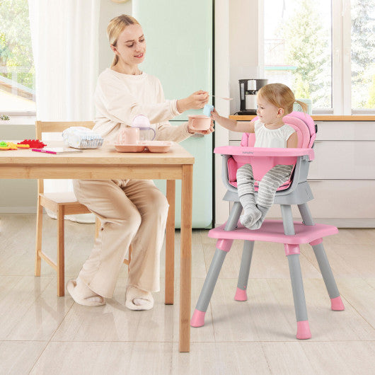 Convertible Baby High Chair With 6-In-1 Adjustable Modes And Removable Tray In Pink