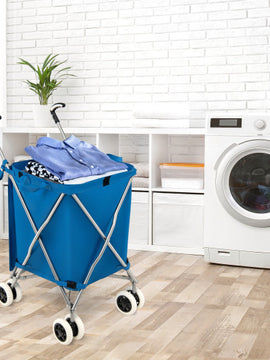 Folding Shopping Utility Cart with Water-Resistant Removable Canvas Bag-Blue