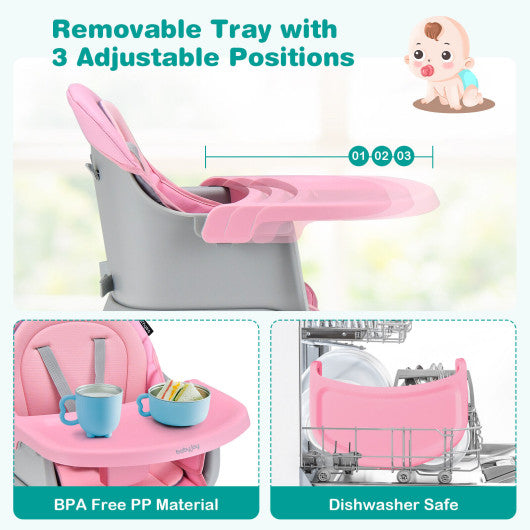 Convertible Baby High Chair With 6-In-1 Adjustable Modes And Removable Tray In Pink