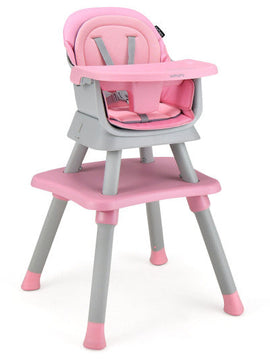 Convertible Baby High Chair With 6-In-1 Adjustable Modes And Removable Tray In Pink