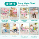 Convertible Baby High Chair With 6-In-1 Adjustable Modes And Removable Tray In Pink