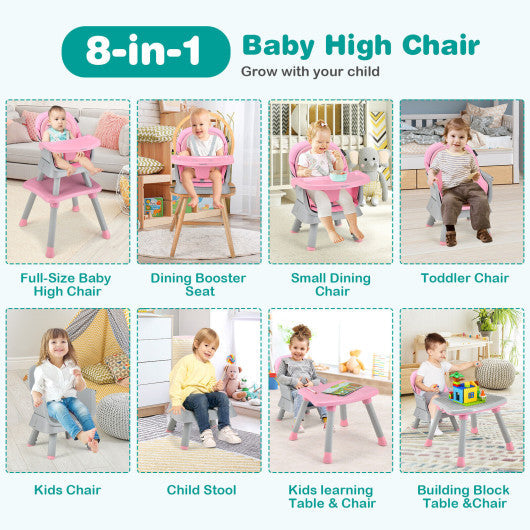 Convertible Baby High Chair With 6-In-1 Adjustable Modes And Removable Tray In Pink