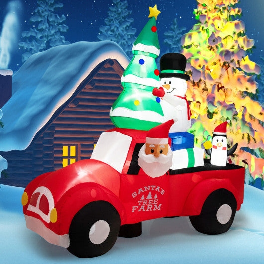 7.7 Feet Long Christmas Inflatable Santa Claus and Reindeer Riding Red Car with Gift Bag and 9 LED White Lights