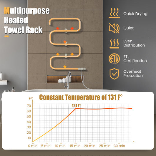 Wall Mounted Towel Shelf with Adjustable Towel Bar and Movable Hooks No Assembly Required