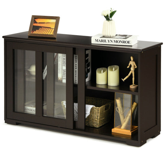 Kitchen Storage Cabinet with Glass Sliding Door