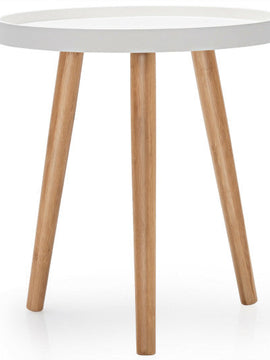 Round Side Sofa Coffee Table with Wooden Tray