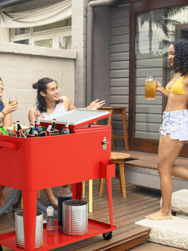 80 Quart Outdoor Patio Rolling Steel Construction Cooler