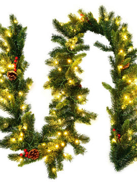 Artificial 9 Feet Pre-Lit Christmas Garland Red Berries With LED