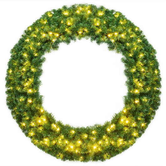 Pre-lit Snow Flocked Artificial Christmas Wreath with 8 Pine Cones and 35 LED Lights