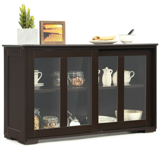 Kitchen Storage Cabinet with Glass Sliding Door