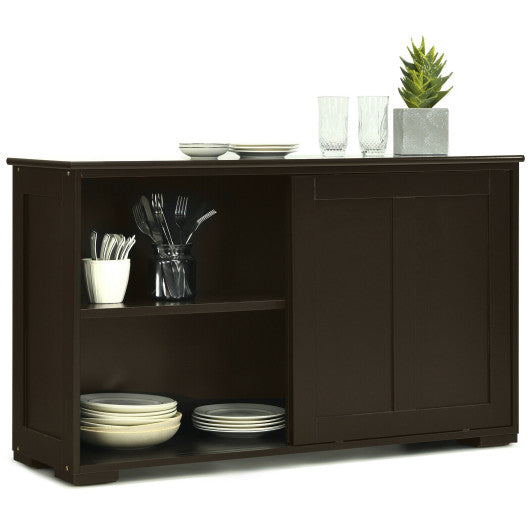 Kitchen Storage Cabinet with Glass Sliding Door