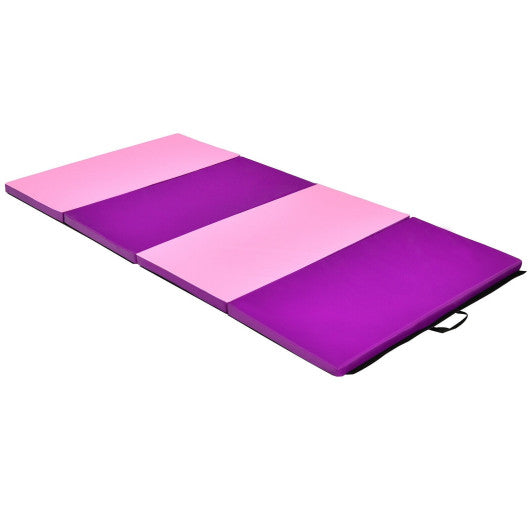 4 Feet x 8 Feet Folding Gymnastics Panel Mat with Handles Hook-Pink