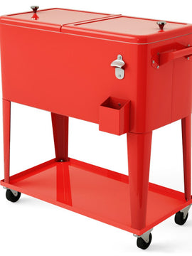 80 Quart Outdoor Patio Rolling Steel Construction Cooler