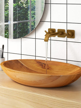 23.5 Inch x 16 Inch Teak Wood Washbasin with Drainage Hole