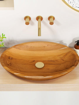 23.5 Inch x 16 Inch Teak Wood Washbasin with Drainage Hole