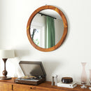 27 Inch Round Wall Mirror with Solid Acacia Wood Frame