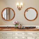 27 Inch Round Wall Mirror with Solid Acacia Wood Frame