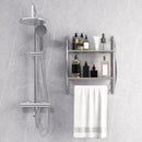 Wall Mounted Towel Shelf with Adjustable Towel Bar and Movable Hooks No Assembly Required