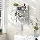 Wall Mounted Towel Shelf with Adjustable Towel Bar and Movable Hooks No Assembly Required