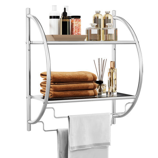 Wall Mounted Towel Shelf with Adjustable Towel Bar and Movable Hooks No Assembly Required