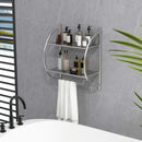 Wall Mounted Towel Shelf with Adjustable Towel Bar and Movable Hooks No Assembly Required