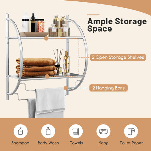 Wall Mounted Towel Shelf with Adjustable Towel Bar and Movable Hooks No Assembly Required