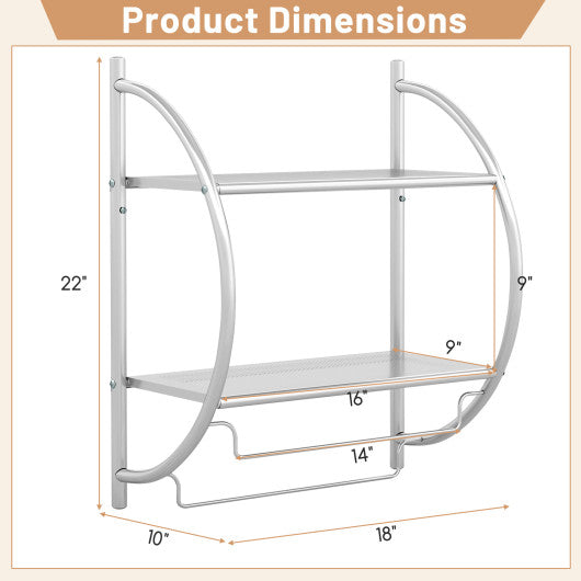 Wall Mounted Towel Shelf with Adjustable Towel Bar and Movable Hooks No Assembly Required