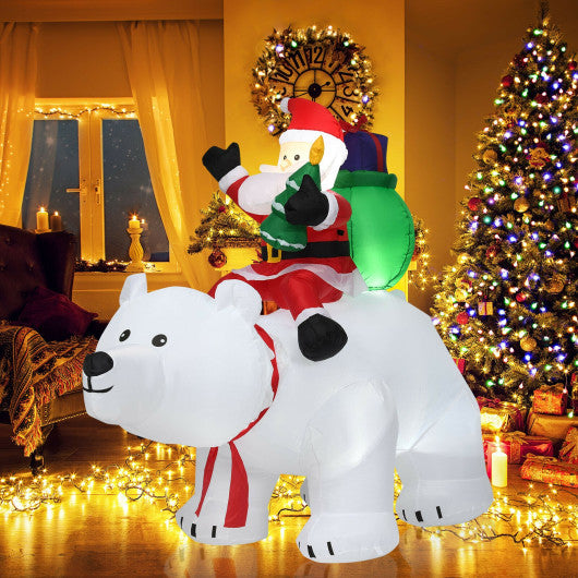 7.7 Feet Long Christmas Inflatable Santa Claus and Reindeer Riding Red Car with Gift Bag and 9 LED White Lights