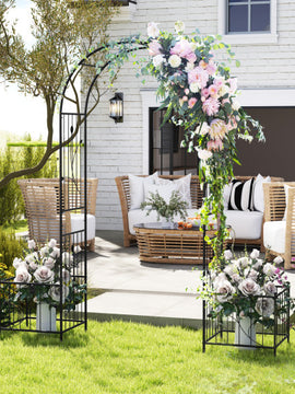 2 in 1 Garden Arbor with 2 Side Planters and 8 Ground Stakes