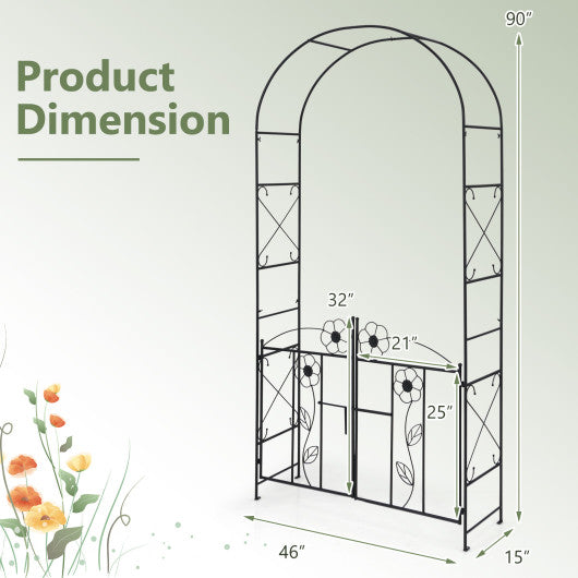 2 in 1 Garden Arbor with 2 Side Planters and 8 Ground Stakes-Black
