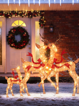 3-Piece Pre-Lit Christmas Deer Family Set