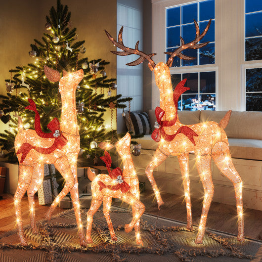3-Piece Pre-Lit Christmas Deer Family Set