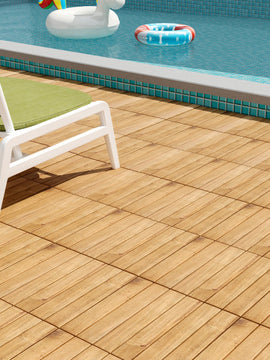 30 PCS Interlocking Deck Tiles 12 x 12 Inch Acacia Wood Patio Tiles with Straight Slats